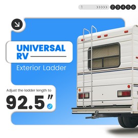 ECOTRIC Universal RV Exterior Ladder Heavy Duty 7 Step Ladder Fit for Travel Trailers Universal Straight Aluminium Silvery Powder Coated 7.6FT-8.5FT