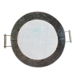 Benjara Round Galvanized Steel Compost Sifter with Wire Mesh Design Base, Standard, Antique Silver