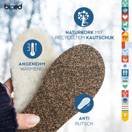 biped Premium Children's Lambskin Insoles Made of Undyed Natural Fur with Cork and Recycled Rubber Underside - Reliable Warming Fur Soles z1024 (26-27)