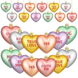 24 Pcs Valentine‘s Day Plastic Conversation Hearts Candy Love Letter Charms Heart Ornaments Hanging for DIY Jewelry Making