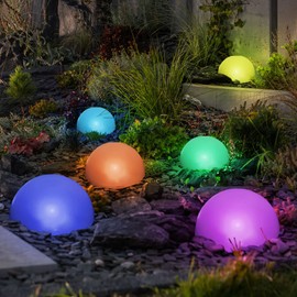 Globo Solar Light Colour Changing Ball Lamp Outdoor Plug Lamp Hemisphere Garden Decoration Solar, White, 5 x RGB LED Colourful, Diameter 15 x Height 19 cm, Set of 5