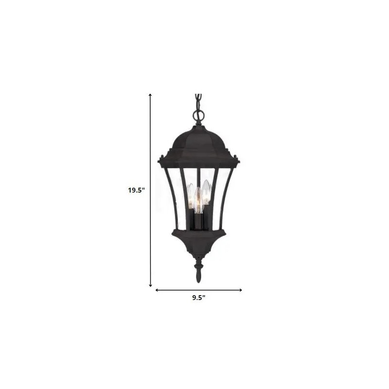 Homeroots Three Light Matte Black Carousel Lantern Hanging Light