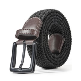 LXMY Belts for Men,Elasticated belt Men,Mens Adjustable Black Stretch Woven Fabric Jeans Work Travel Belts Fits Anywhere