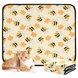 YETTASBIN Cute Bee Washable Reusable Dog Cat Pee Pad, Pet Creat Mat with Non-Slip Bottom for Large Small Medium Dogs Cats, Absorption Leakproof Pet Training Pad for Food and Water, Smallx3