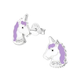 Laimons Girls’ Children’s Stud Earrings, Children’s Jewellery, Unicorn 11 x 8 mm with Glitter, Sterling Silver 925, Silver, No Gemstone
