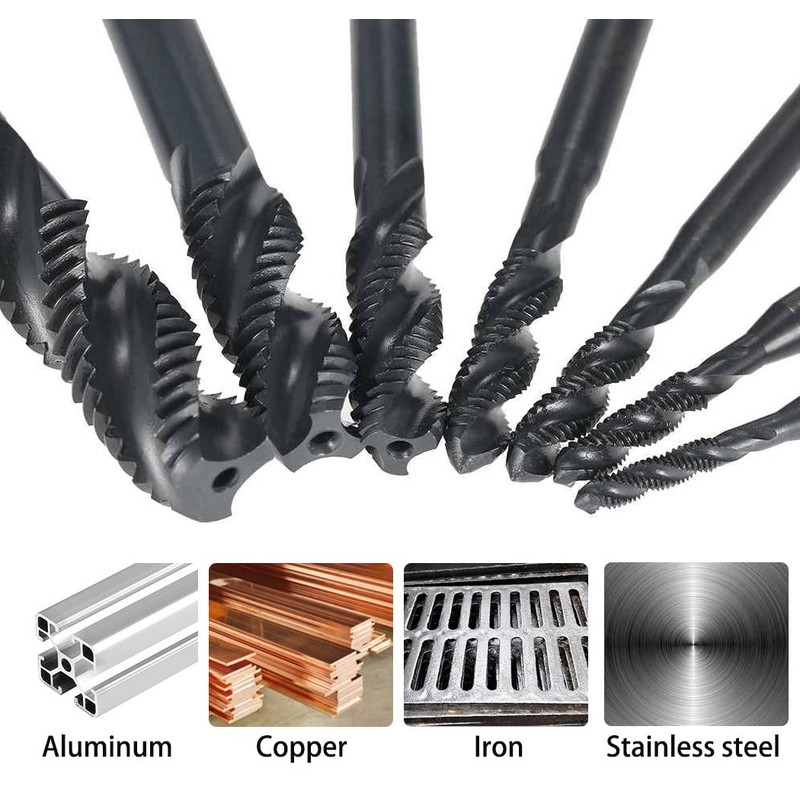 Saipor 7pcs Nitriding Coated Spiral Screw Thread Tap HSS 6542