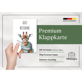 WBdesignz Get Well Card with Envelope - Recovery Card Giraffe with Scarf Recovery Card Health (DIN A6)