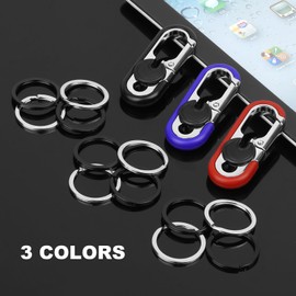 ZEFAN Pack of 3 Key Chain Carabina, Car Key Carabina with 12 Carabina Key Ring, Mini Outdoor Tools, Stainless Steel Key Carabina for Outdoor, Men and Women, Black, Blue, Red