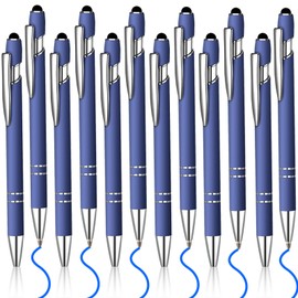 Lragvtbk 12 Pcs Blue Ink Ballpoint Pen with Stylus Tip, 1.0 mm Metal Pen Stylus Pen for Touch Screens, 2 in 1 Thank You Pen Gift for Friends, Colleagues, Coworker, Office, Family (Blue)