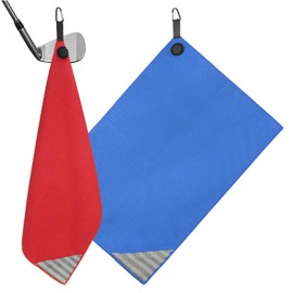 PATIKIL 24"x16" Magnetic Golf Towel with Wire Cleaning Cloth, 2 Pack Microfiber Waffle Pattern Towels with Magnet and Clip for Golf Carts Clubs Golfing Gear, Red/Blue