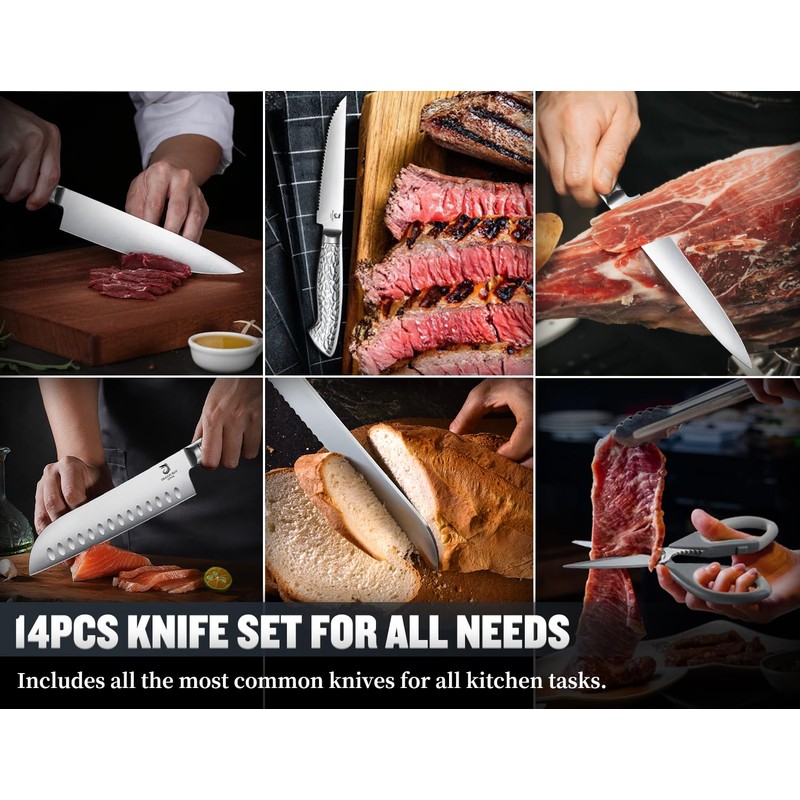 14 PCS Knife Set with Wood Block - Stainless Steel
