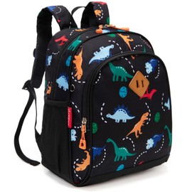 JinBeryl Toddler Backpack for Boys or Girls, Little Kids Backpack for Preschool or Kindergarten (Dinosaur Black, Mini)