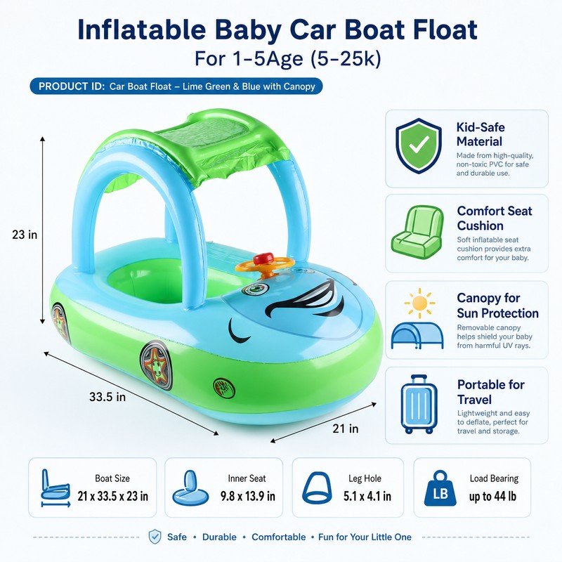 Car-Shaped Toddler Pool Float for Kids – Inflatable Swim Boat