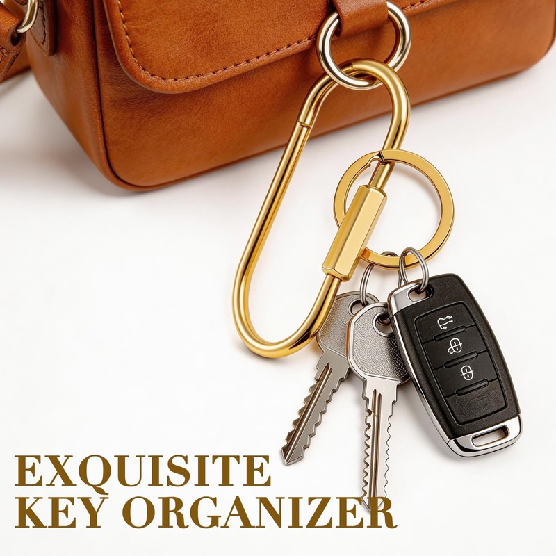 6Pcs Brass Gold Carabiner Oval Key Ring, Anti-Theft Screw Lock