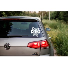 Crazy Dog Lady Pet Waterproof Sticker - Long Lasting - Car Decal, Caravans, Trucks, Van, Campervan, Fun Gift (White)