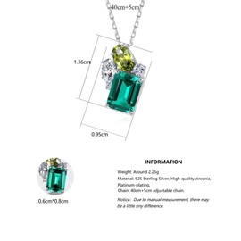 Bellitia Jewelry Women's Necklace Gemstone Pendant in Emerald Cut, Women's Necklace with Emerald and Peridot, 925 Sterling Silver Necklace with Birthstone, Women's Jewellery Set, Sterling Silver,
