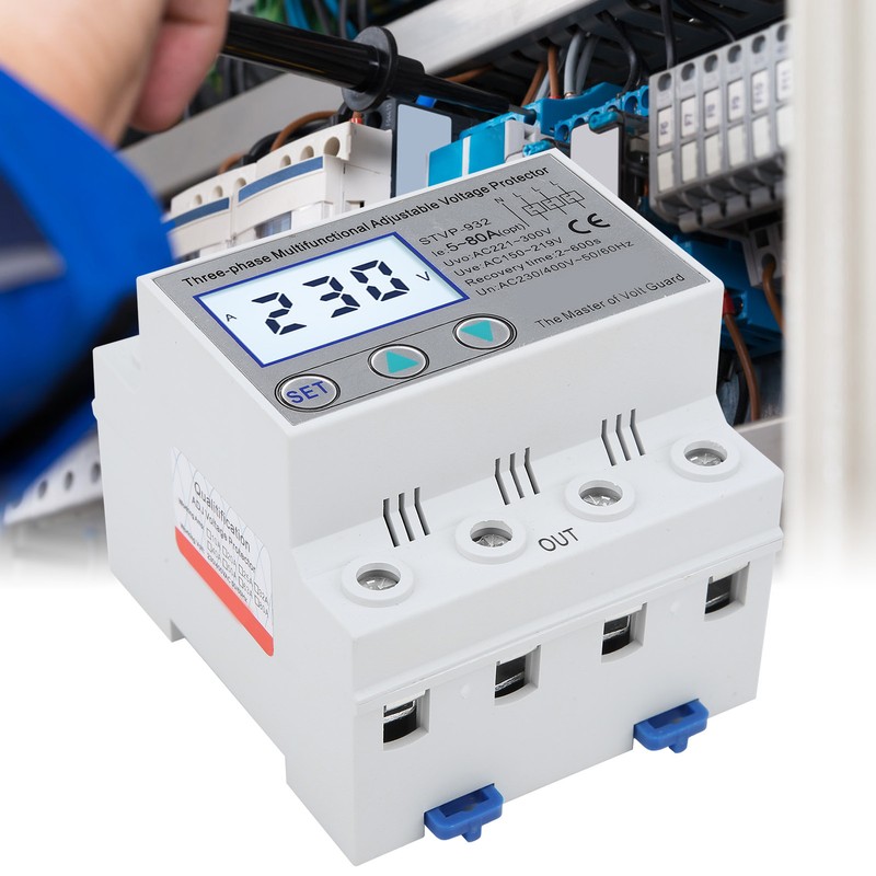 Adjustable Voltage Protector 3-Phase LCD Multifunctional Self-Resetting STVP-932 230v 400VAC(80A