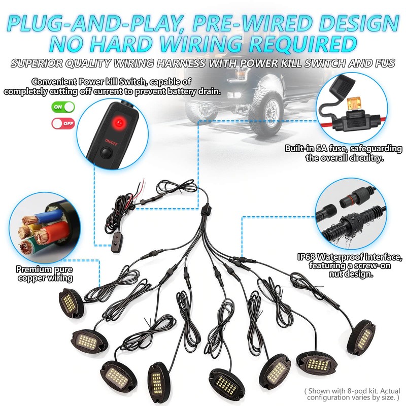 12Pods Metal All Pure White LED Rock Lights Full Kit