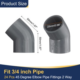 sourcing map 24pcs 3/4" 45 Degree Elbow Pipe Fittings, Furniture Construction Grade 2-Way 45 Degree Elbow PVC Corner Adapter for DIY Construction Furniture Garden Shelf Connection, Grey