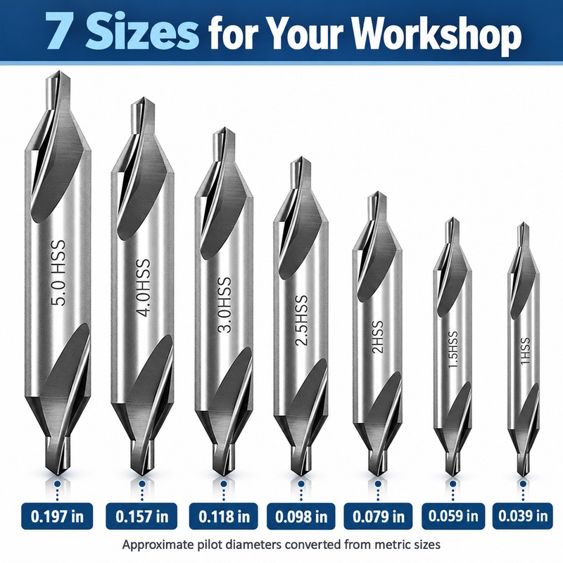 7-Piece M2 HSS Center Drill Bit Set for Metalworking –