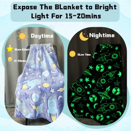 Glow in The Dark Throw Blanket, Galaxy Stars Pattern Soft Flannel Fleece Blanket,All Season Space Blanket Couch Sofa Nap Blanket for Kids Girls Boys Adults Gifts (Space A, 130 x 150 cm)