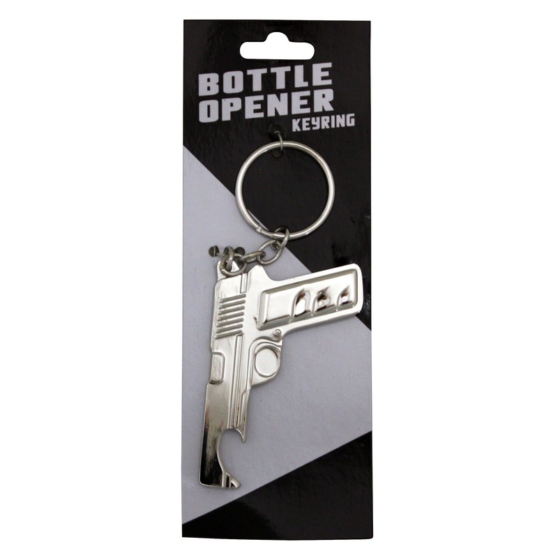 Island Dogs Gun Bottle Opener Keychain, Silver