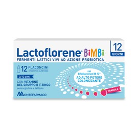 Lactoflorene Bimbi, Integratore Fermenti Lattici per l'Equilibrio Intestinale, con Zinco e Vitamine B, Gusto Fragola, 12 Flaconcini, Senza Glutine e Senza Lattosio