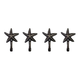 Nautical Tropical Polished Iron Starfish Wall Hook, Set of 4