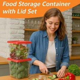 4 Pack 4QT Food Storage Containers with Red Lids, Clear Square Commercial Food Grade Storage Containers with Handles and Scales, BPA-Free Airtight Restaurant Container for Sourdough, Marinating Meat