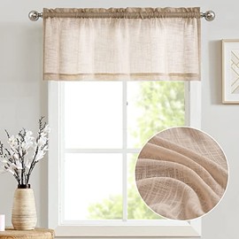TOPICK Taupe Net Valance Kitchen Curtain 16 Inch Drop Short Voile Curtains Sheer Cafe Curtains Solid Pattern Veil Curtain Transparent Rustic Style Farmhouse Curtains for Small Window 1 Panel