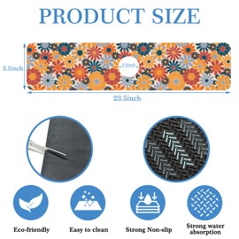 Retro Abstract Floral Faucet Mat Splash Guard Colorful Floral, Soft Diatom Mud Material, Strong Water Absorption, Non-slip,Easy to Clean for Bathroom, Kitchen 23.5"X5.5"