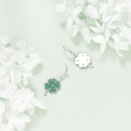 KZX Four Leaf Clover Dangle Earrings for Women 925 Sterling Silver Lucky Clover Charm Drop Huggie Hoops Earrings Lucky Gift for Women