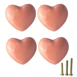 Mimhooy 4 Pack Pink Ceramic Drawer Knobs Decorative Cabinet Knobs, Heart Shaped Cupboard Knobs, Knobs for Cupboards & Draws