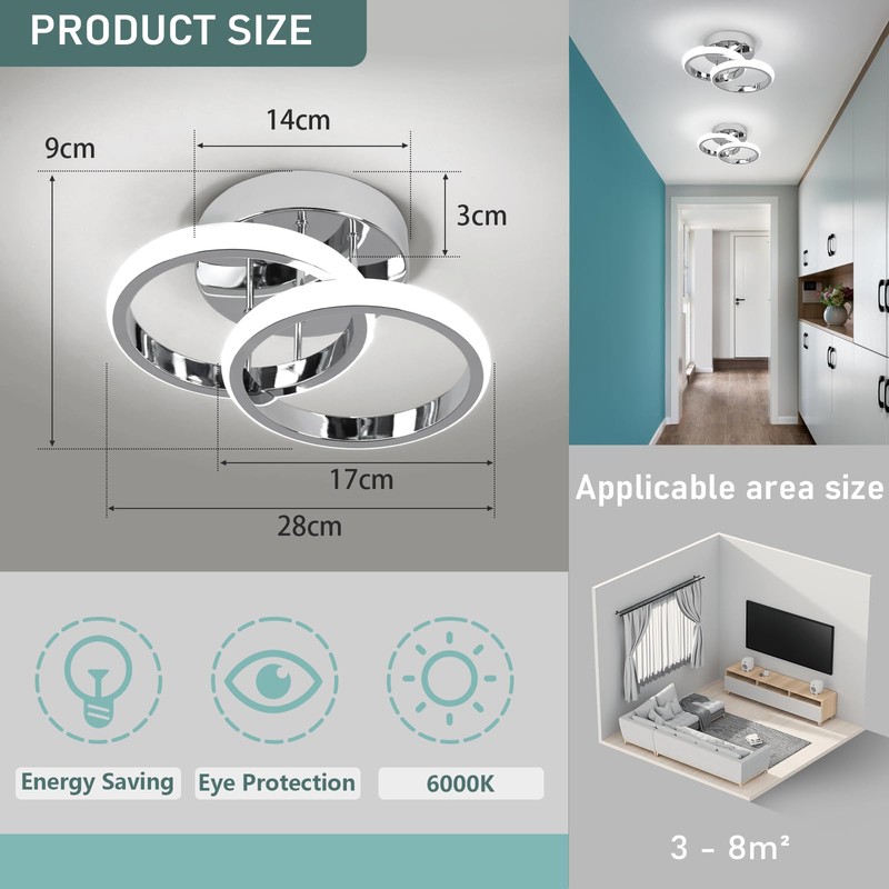 EIDISUNY LED Ceiling Light Modern Ceiling Lamp Silver Round Simple