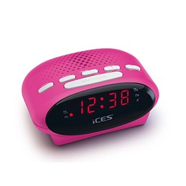 Ices ICR-210 Pink - FM Uhrenradio - Radiowecker mit 2 Weckzeiten - PLL FM - Schlummerfunktion - Sleeptimer - Gangreserve - Kompakt - ICR-210 Pink