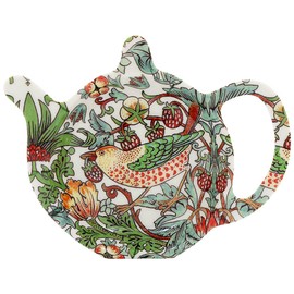 Melamine Tea Bag Tidy Coaster - William Morris' Strawberry Thief (Green) Design