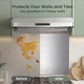 VIKIO HOME Kitchen Wall Shield – 24x30 Inch Stainless Steel Stove Backsplash for Easy Setup, Stove Backsplash Protector for Wall, Pre-Drilled Holes, Easy Clean