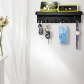 Echehi Key Holder with 6 Hooks, Easy to Install Key Holder, No Drilling, Metal Key Rack, Coat Rack, Letter Stand, Suitable for Entrance Areas and Behind Doors, Black