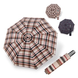 Doppler Protect Duo Umbrella I Sturdy Pocket Umbrella I Automatic Open/Close I Easy to Open & Close I Carbon Steel Technology I Robust & Safe in Rain and Wind, Check Beige