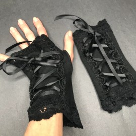 Trixy Xchange Short Corset Gloves Black Lace Up Arm Cuffs Wedding Warmers Bridal Covers Gothic