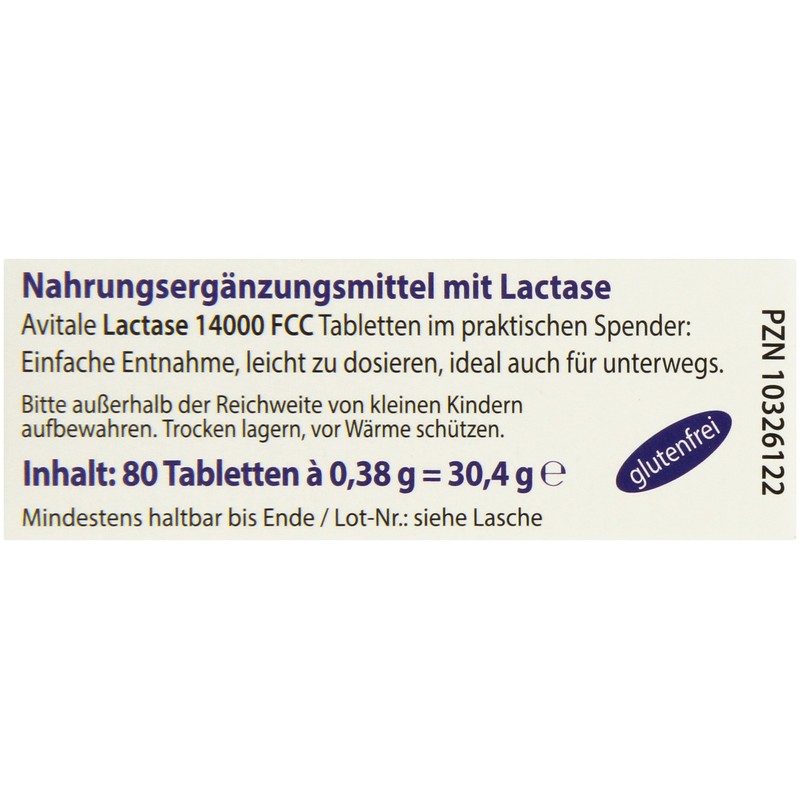 Avitale Lactase 80 14,000 FCC Tablets in Dispenser Pack of 1 x 30 g)