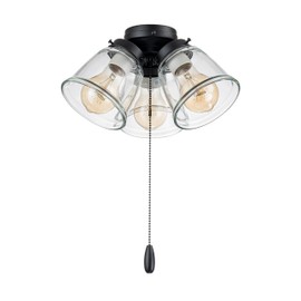 Aspen Creative 22012-1, Three-Light Ceiling Fan Light Kit with Pull Chain, Matte Black Finish with Clear Glass Shades, 13-1/8" Diameter x 6-3/4" Height