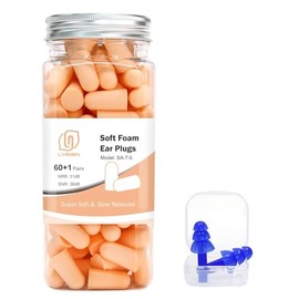 LYSIAN - Tapones para los oídos de espuma de color carne, 60 pares de 38 dB SNR de reducción de ruido con tapones de silicona reutilizable, protección
