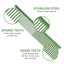 Beaface Dog Comb, Stainless Steel Pet Comb Dog Grooming Comb, Rounded Teeth Pet Combs for Small Medium and Large Dogs and Cats 19 x 3.5 cm (Green)