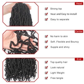 Xtrend 5 Packs 36 Inch Natural Black Soft Nu Faux Locs Crochet Braids Hair Synthetic Soft Dreads Locs Braiding Hair Fashion Goddess Faux Locs Wavy Hair Extensions 14 Strands/Pack 1B#