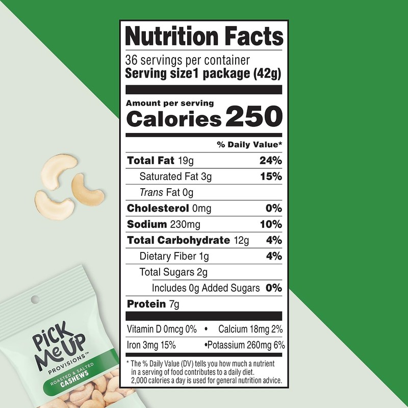 Pick Me Up Provisions Roasted & Salted Cashews, 1.5 Oz,