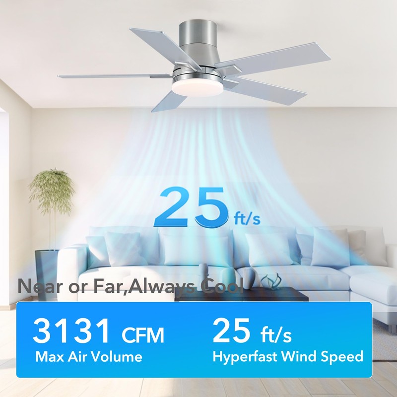 Rayqueen 42 Inch Ceiling Fans with Lights and Remote,Flush Mount
