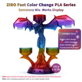 ZIRO 3D Printer Filament, Fast Color Change with Twinkle Effect PLA, 1.75mm Gradient Translucent PLA, Sparkling Multi-Colored 3D Material, Fit Most Printers Pens, 1KG Spool, Gemstone Mix