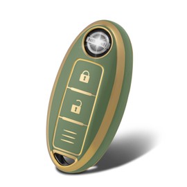 WORCAS Premium Soft TPU Key Case Cover Compatible with Nissan Altima Sentra Rogue Armada Pathfinder Versa Keyless Smart Key-3uttons (Gold-Green)