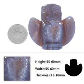 mookaitedecor 55-60mm Geode Agate Crystal Owl Ornament Owl Figurine Sculpture Healing Crystal Owl Gift for Women Men, Carved Crystal Animal Statue Good Luck Pocket Charm Crystal Bird Owl Room Decor